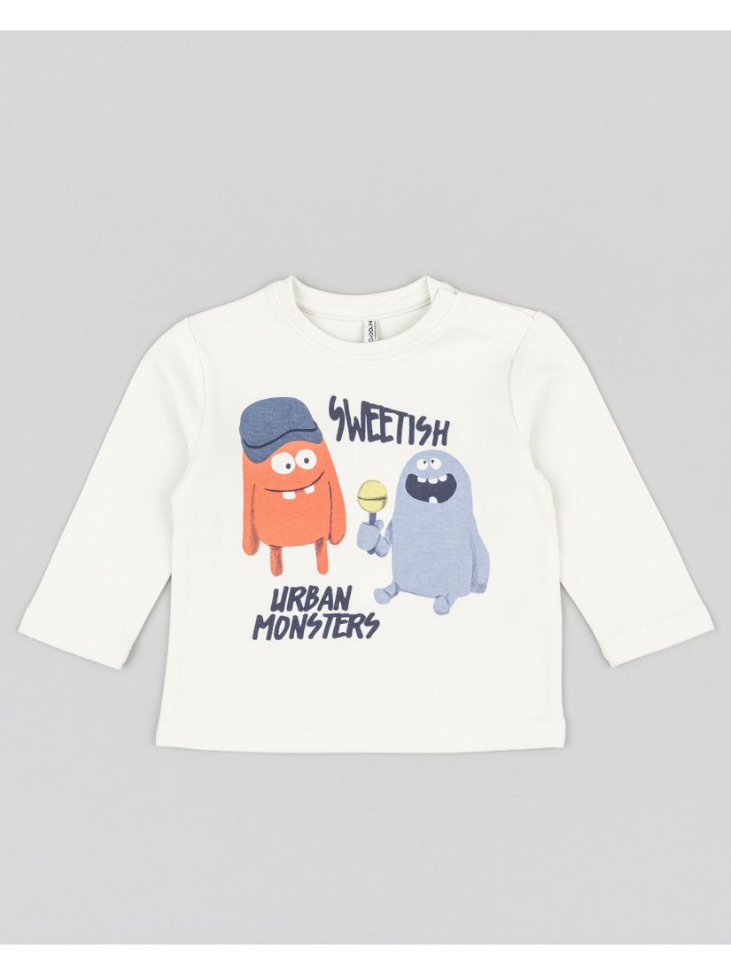 Μπλούζα μακρυμάνικη βρεφική με print sweetish urban monsters εκρού