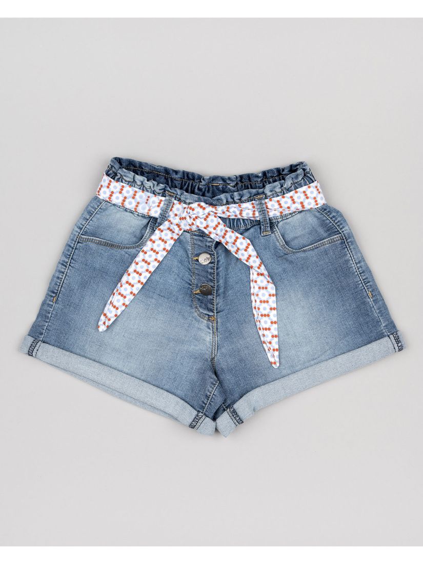 Σορτς τζιν με ρεβέρ και ζώνη φλοράλ μπλε