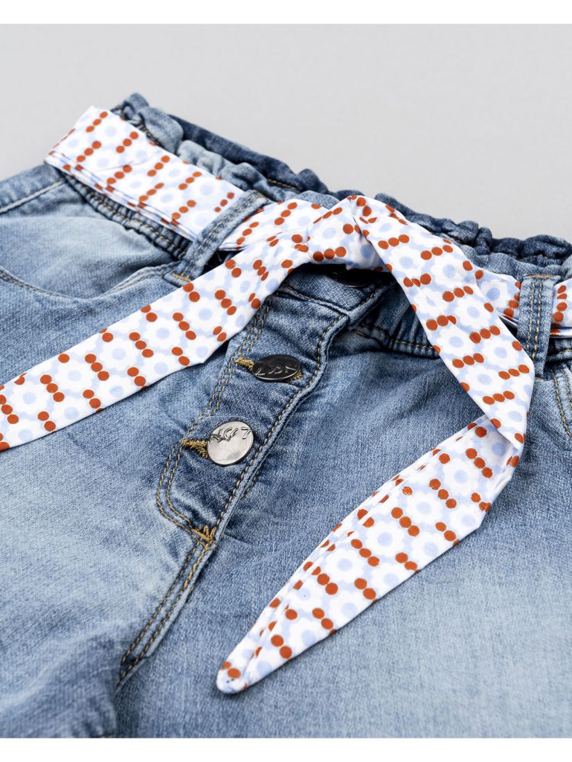 Σορτς τζιν με ρεβέρ και ζώνη φλοράλ μπλε