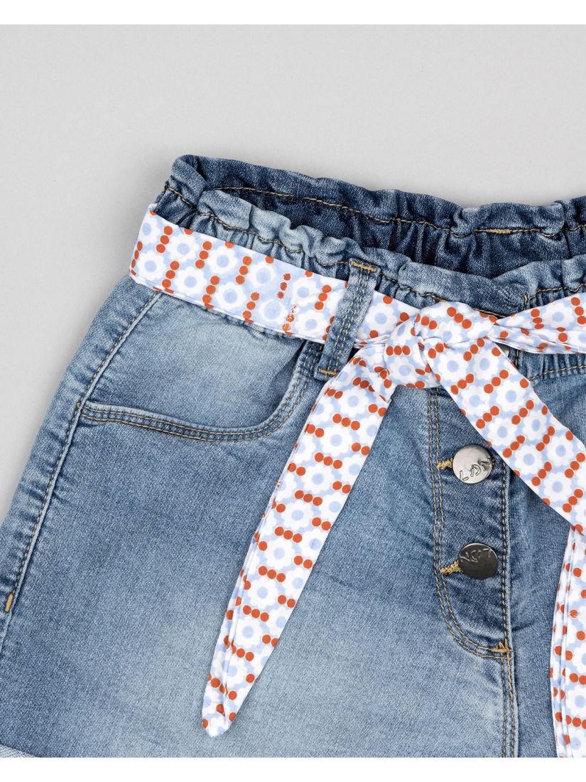 Σορτς τζιν με ρεβέρ και ζώνη φλοράλ μπλε
