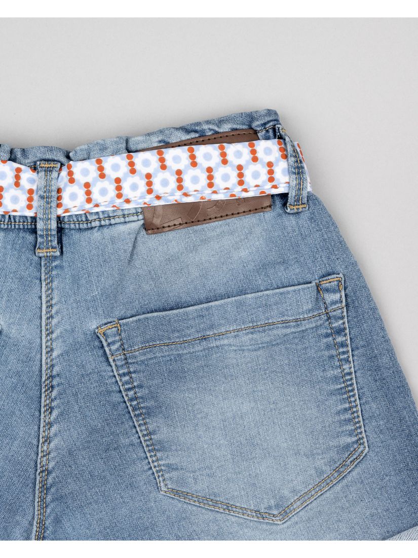 Σορτς τζιν με ρεβέρ και ζώνη φλοράλ μπλε