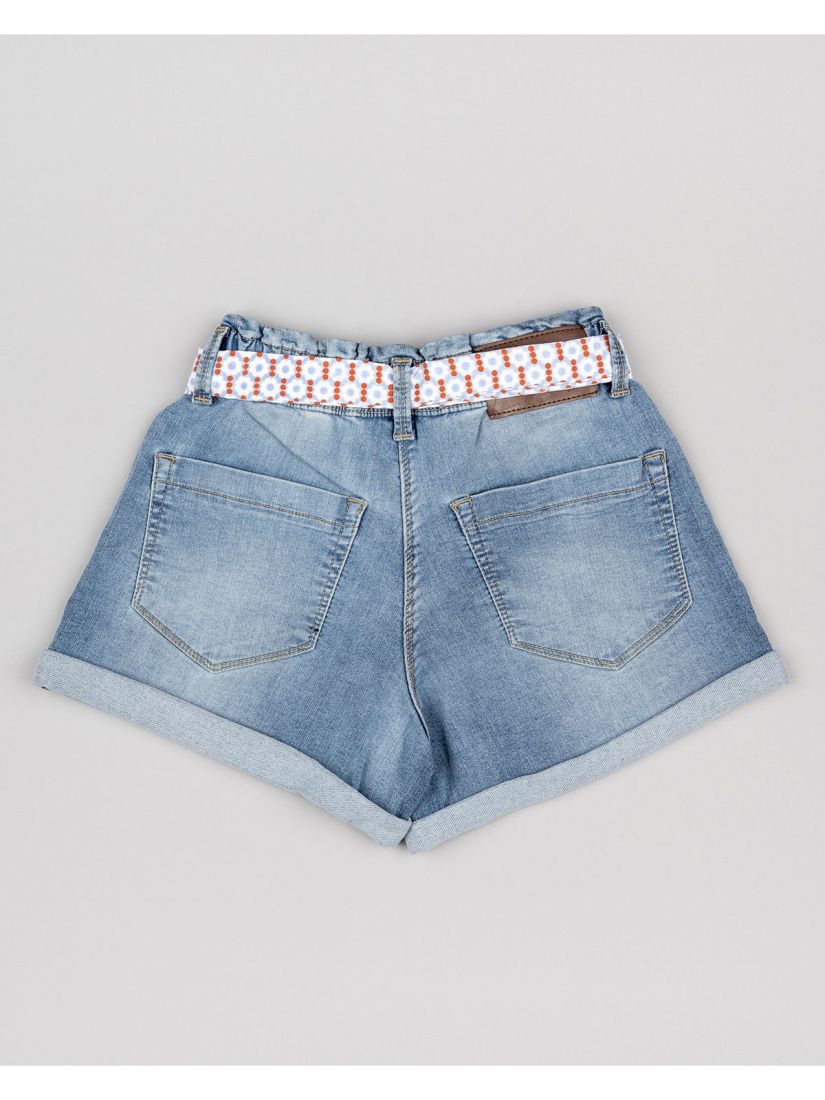 Σορτς τζιν με ρεβέρ και ζώνη φλοράλ μπλε