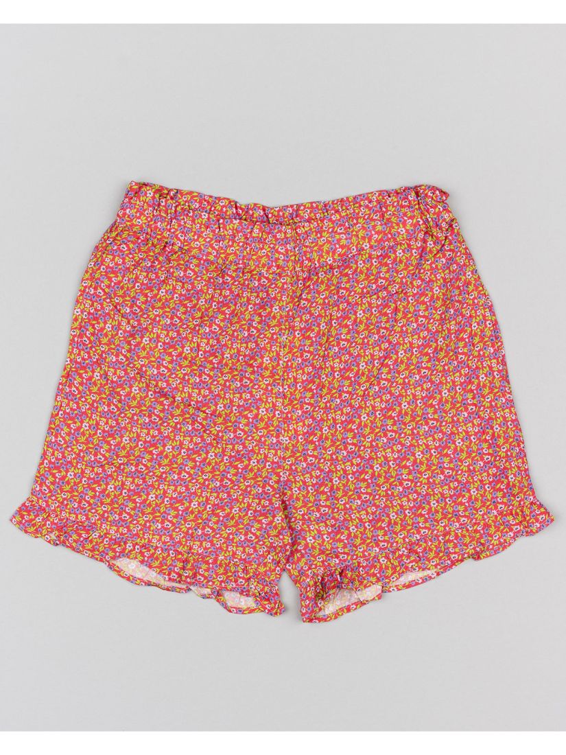 Σορτς φλοράλ με λάστιχο και βολάν κοραλί