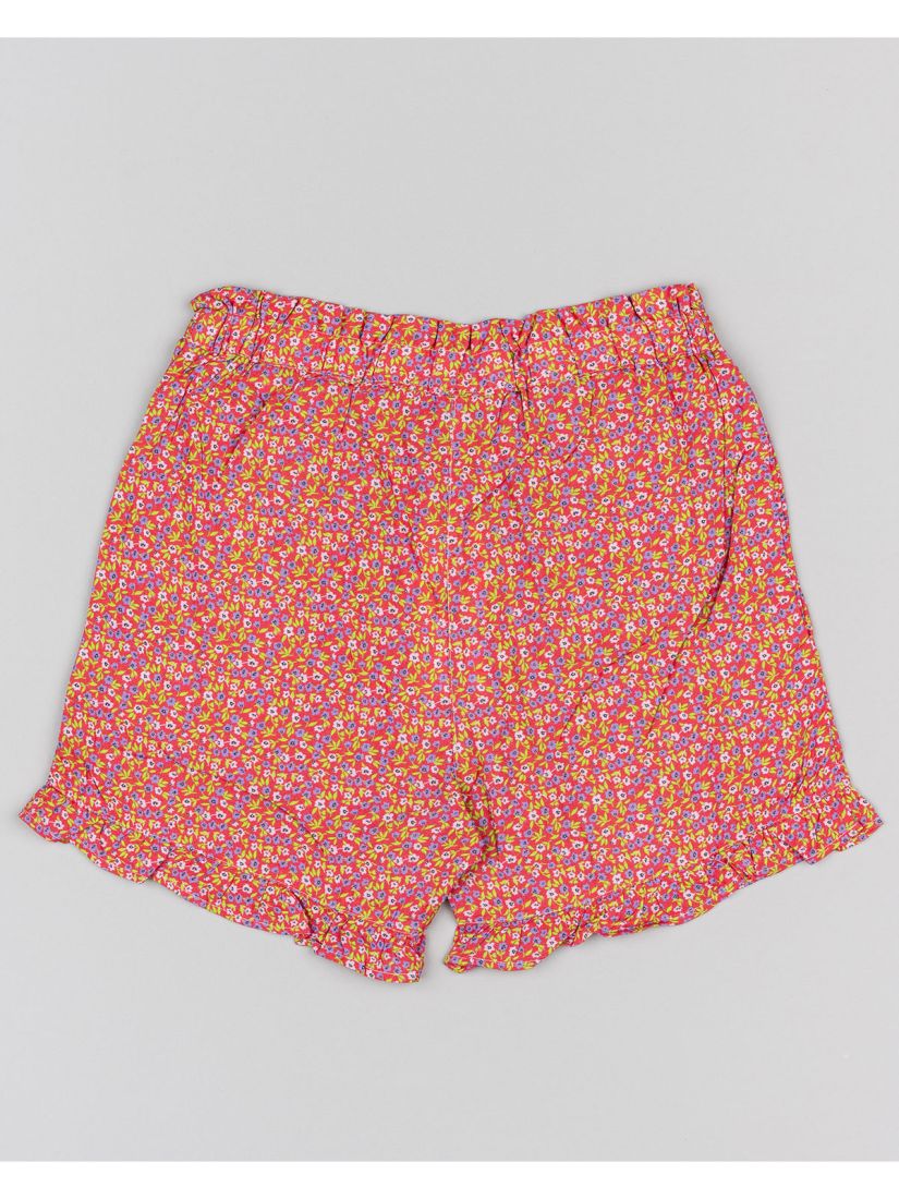 Σορτς φλοράλ με λάστιχο και βολάν κοραλί