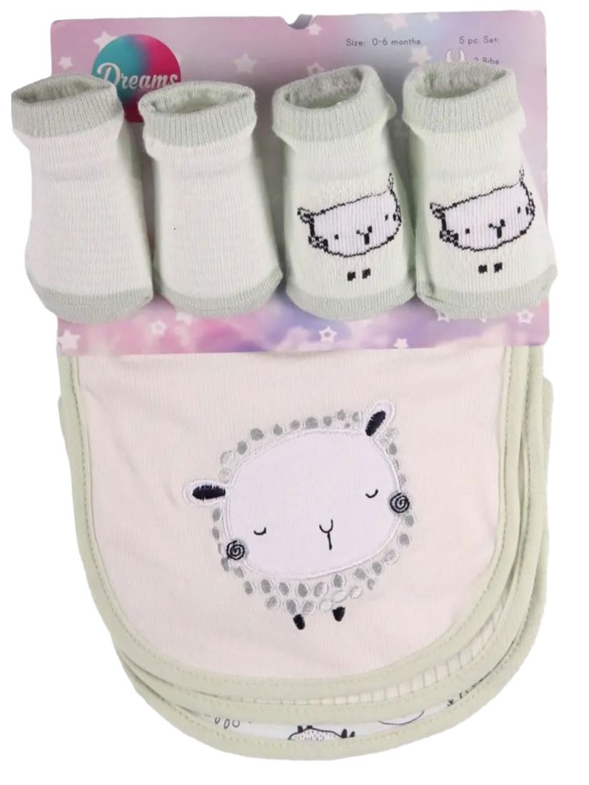 Βρεφικό πακέτο 3 σαλιάρες και 2 ζευγάρια κάλτσες μέντα