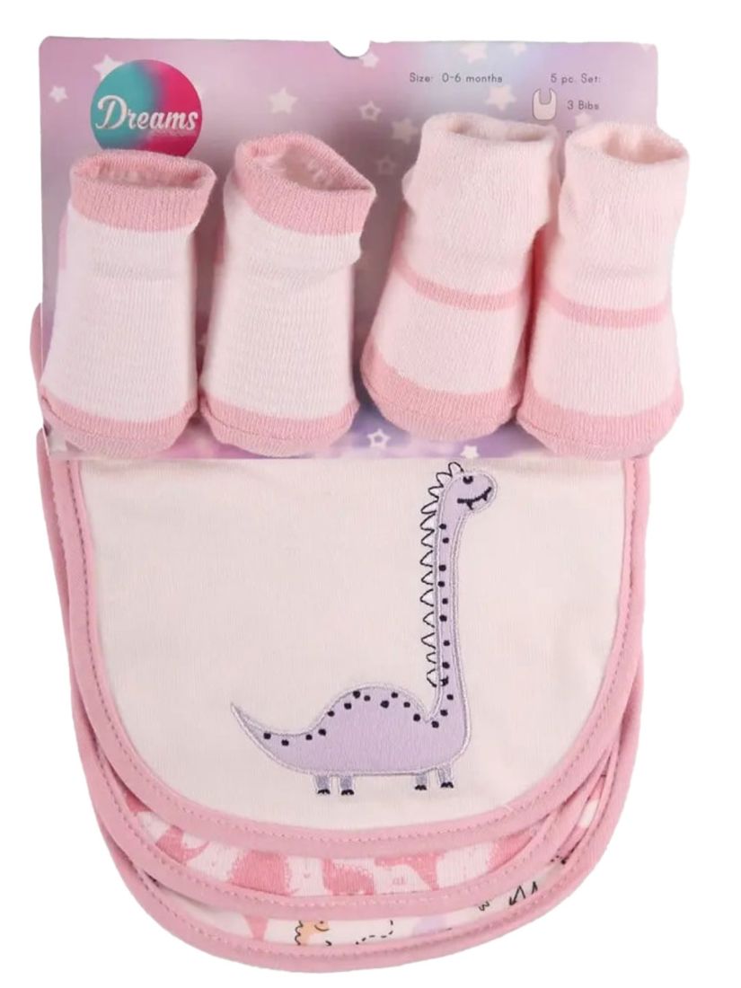 Βρεφικό πακέτο 3 σαλιάρες και 2 ζευγάρια κάλτσες ροζ