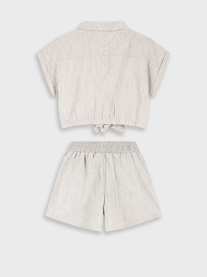 Σετ πουκάμισο με χρυσοκλωστή και σορτς μπεζ