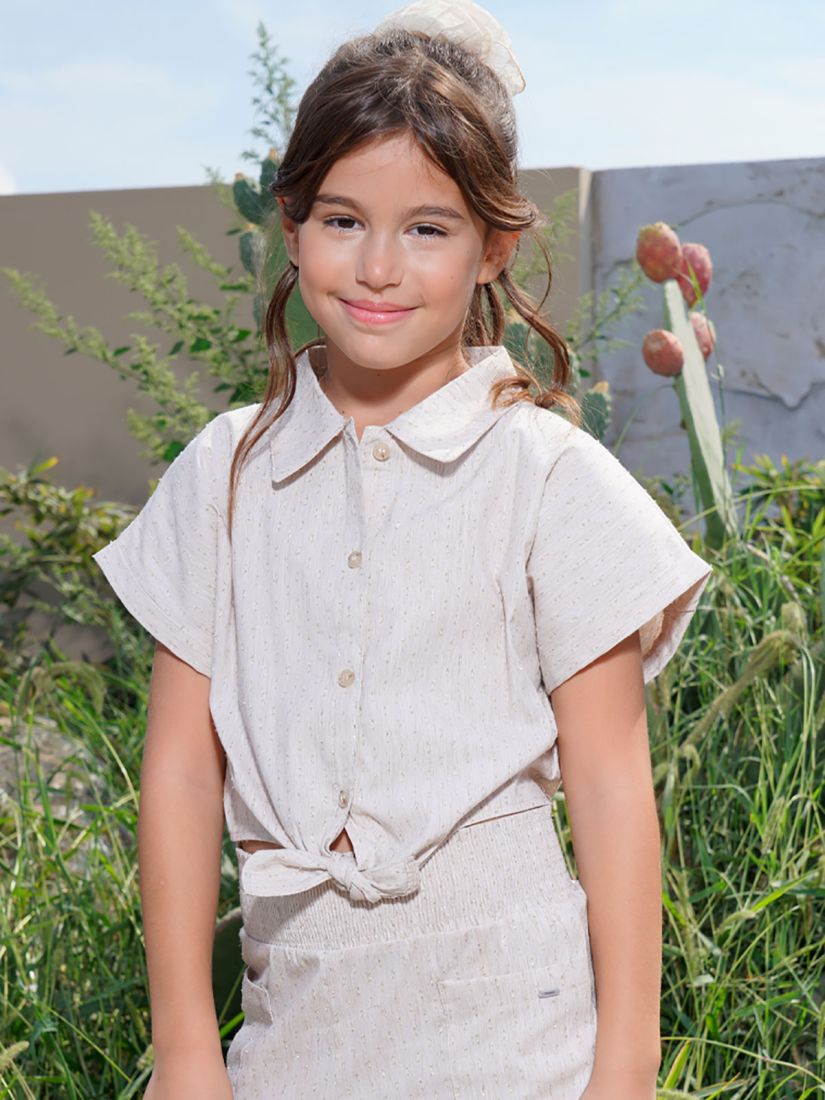 Σετ πουκάμισο με χρυσοκλωστή και σορτς μπεζ