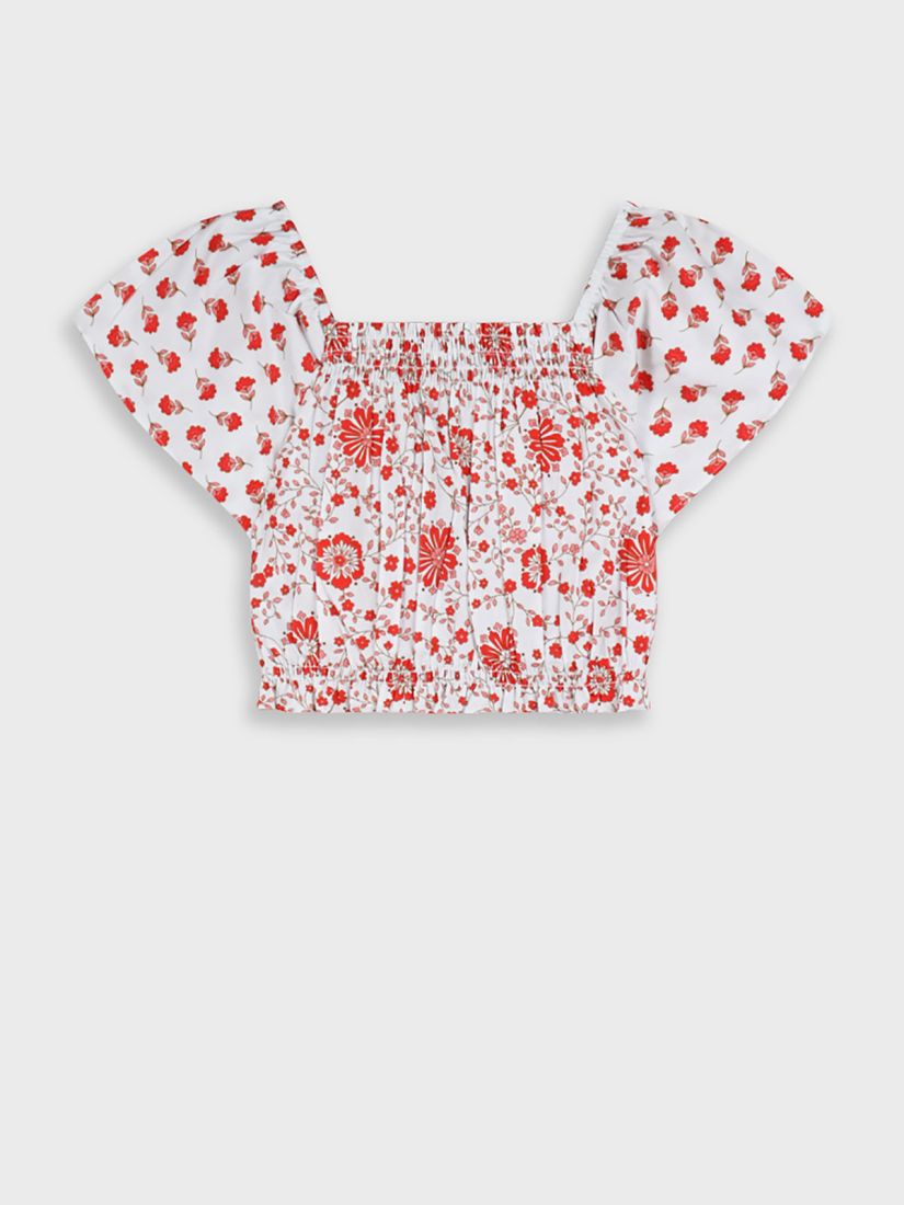 Τοπ φλοράλ με λάστιχο στο τελείωμα κόκκινο