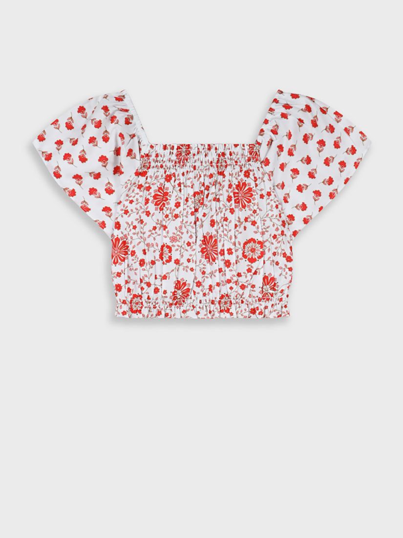 Τοπ φλοράλ με λάστιχο στο τελείωμα κόκκινο