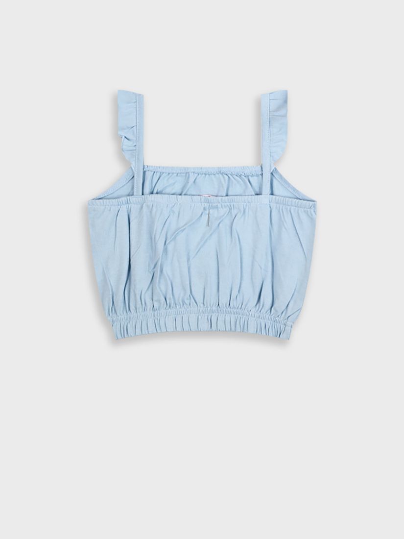 Τοπ μονόχρωμο βαμβακερό με βολάν γαλάζιο