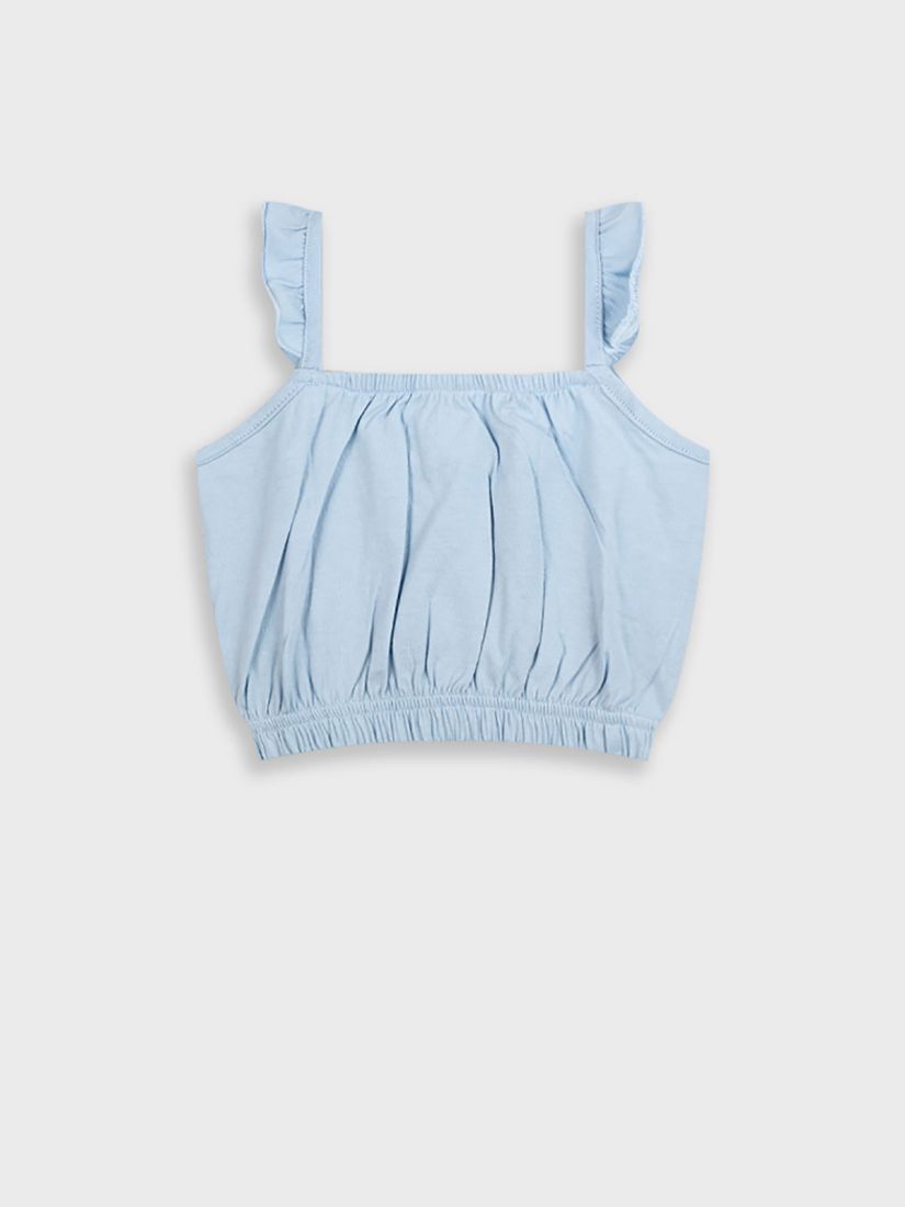 Τοπ μονόχρωμο βαμβακερό με βολάν γαλάζιο