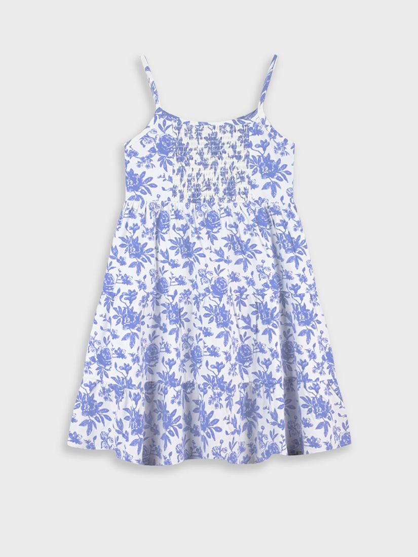Φόρεμα βαμβακερό φλοράλ με ελαστική πλάτη γαλάζιο