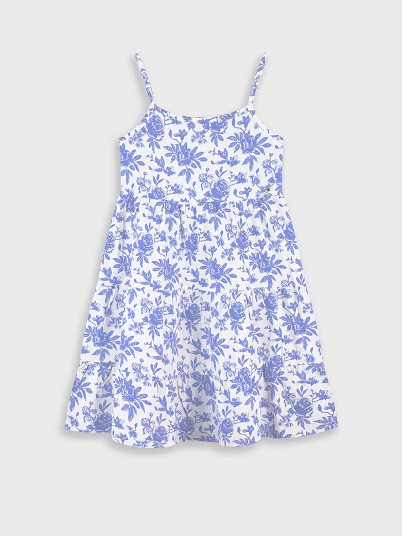 Φόρεμα βαμβακερό φλοράλ με ελαστική πλάτη γαλάζιο