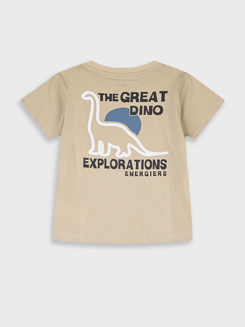 Μπλούζα κοντομάνικη ριγέ με print dino explorations μπεζ