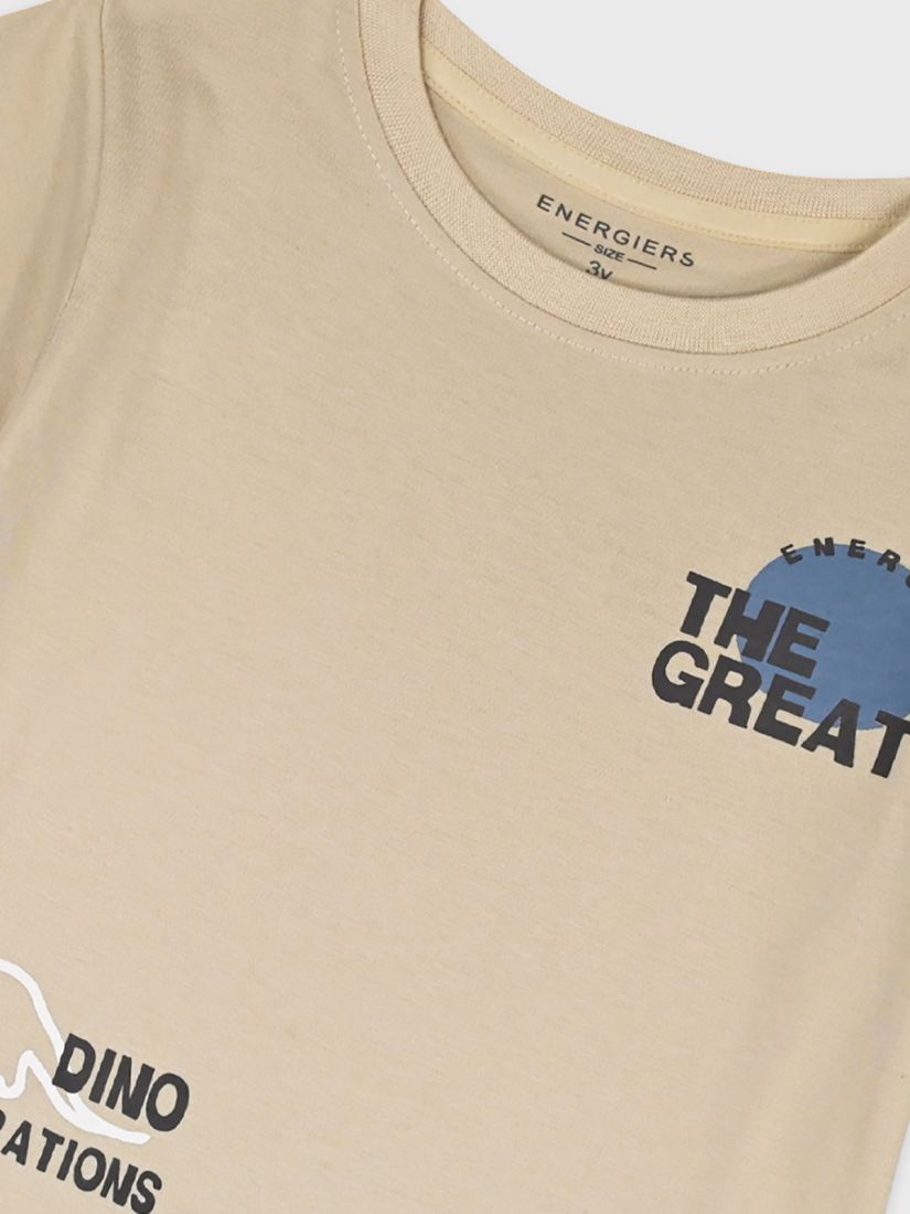 Μπλούζα κοντομάνικη ριγέ με print dino explorations μπεζ