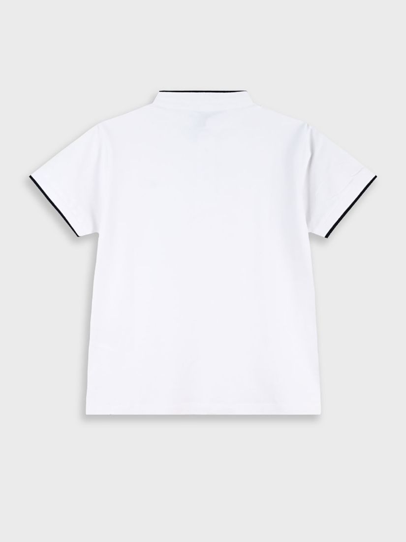 Μπλούζα τύπου Polo με μάο γιακά και κέντημα καράβι λευκό