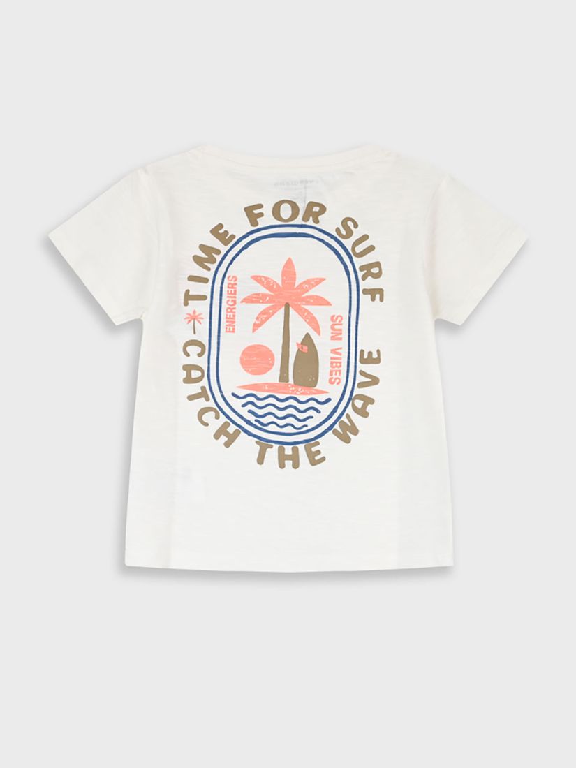 Μπλούζα κοντομάνικη ριγέ με print time for surf βανίλια