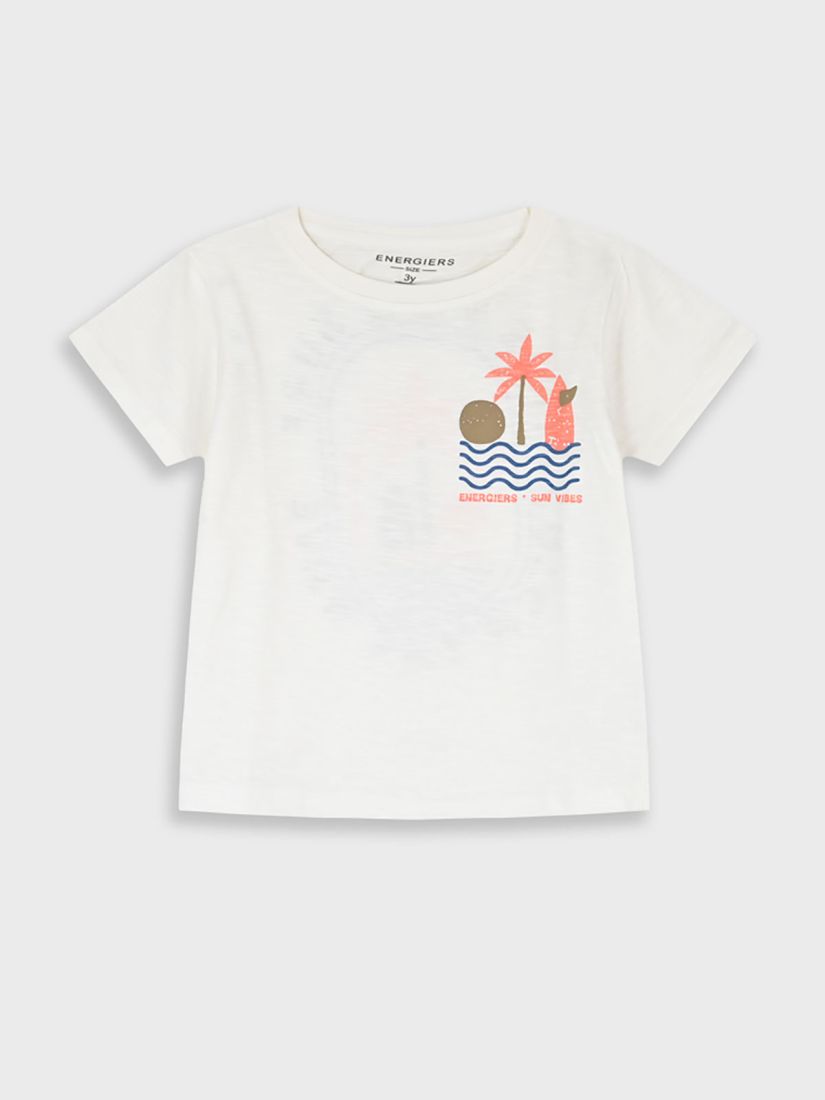 Μπλούζα κοντομάνικη ριγέ με print time for surf βανίλια