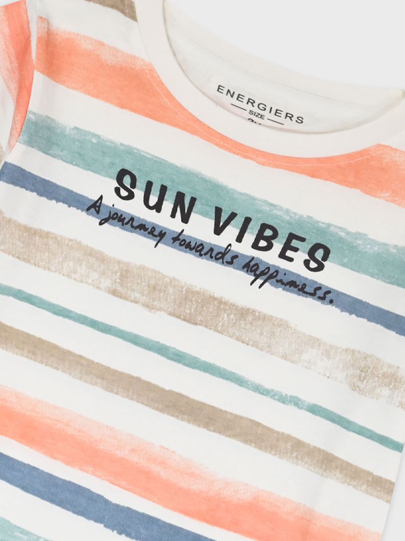 Μπλούζα κοντομάνικη ριγέ με print sun vibes πορτοκαλί