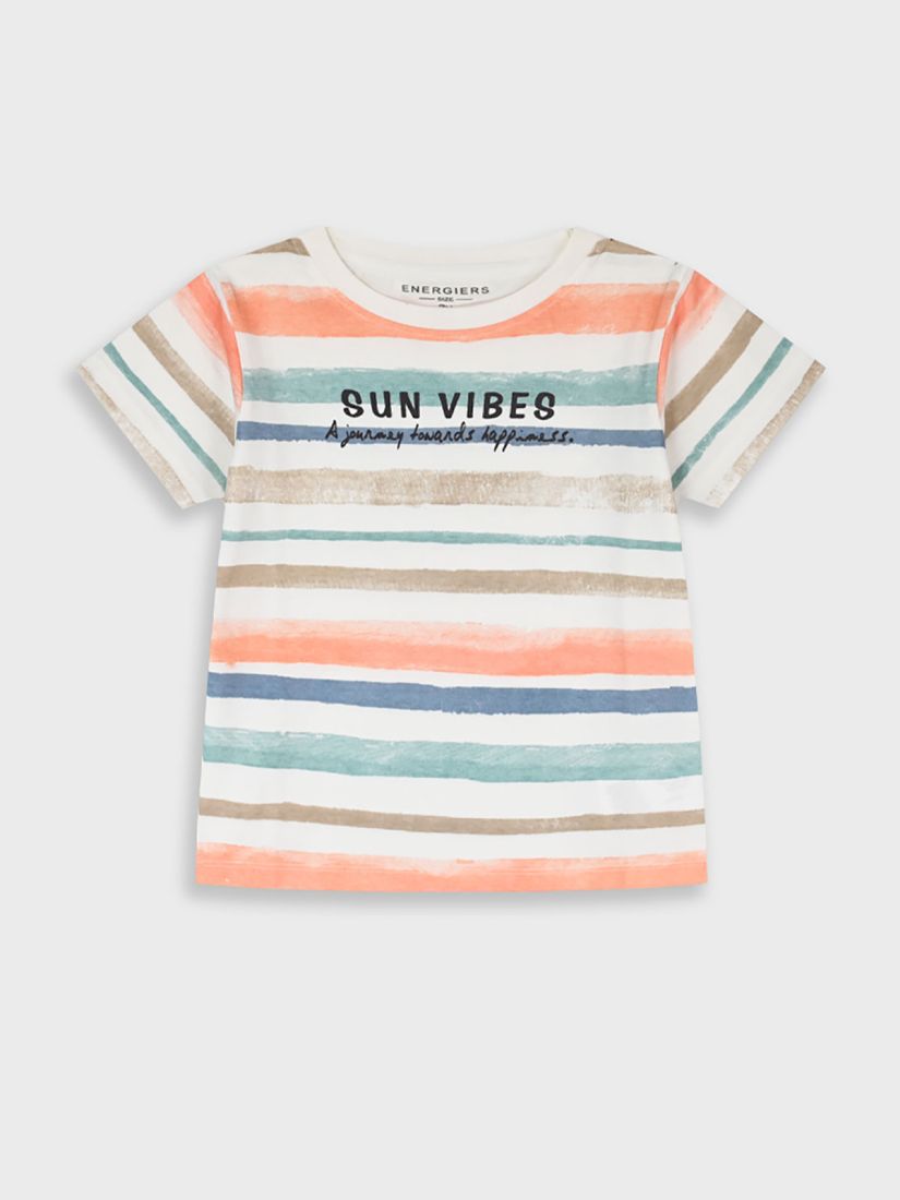 Μπλούζα κοντομάνικη ριγέ με print sun vibes πορτοκαλί