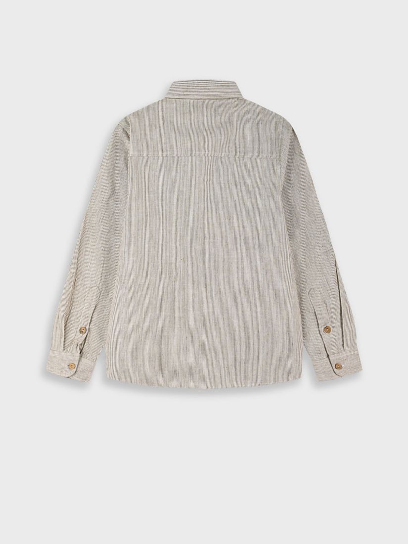 Πουκάμισο λινό με λεπτή ρίγα και κουμπί στα μανίκια μπεζ