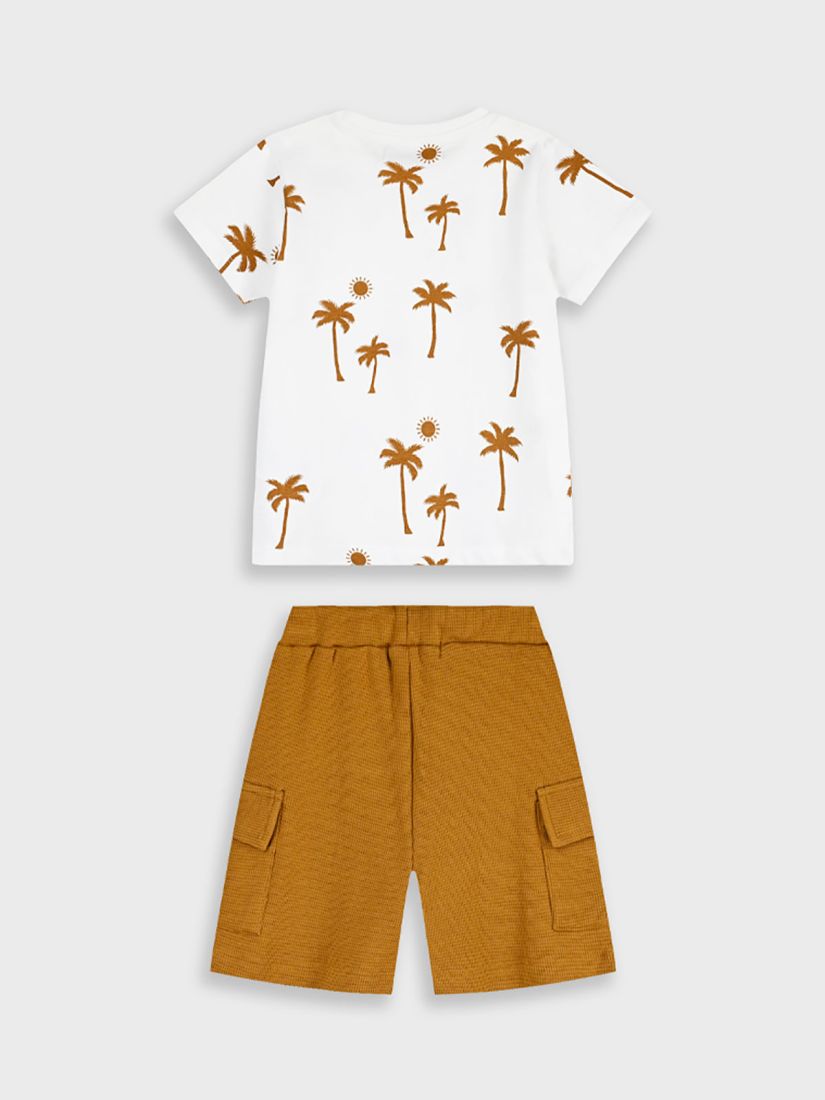 Σετ μπλούζα με print φοίνικες και cargo βερμούδα καφέ
