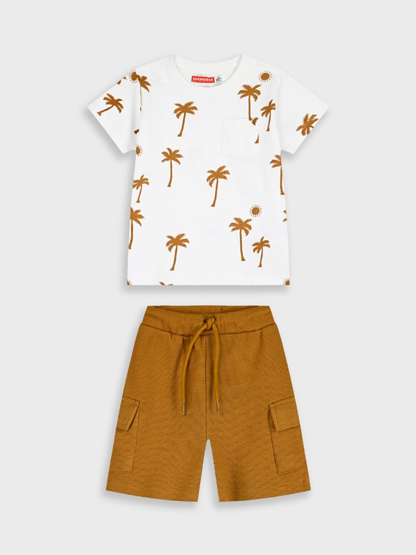 Σετ μπλούζα με print φοίνικες και cargo βερμούδα καφέ
