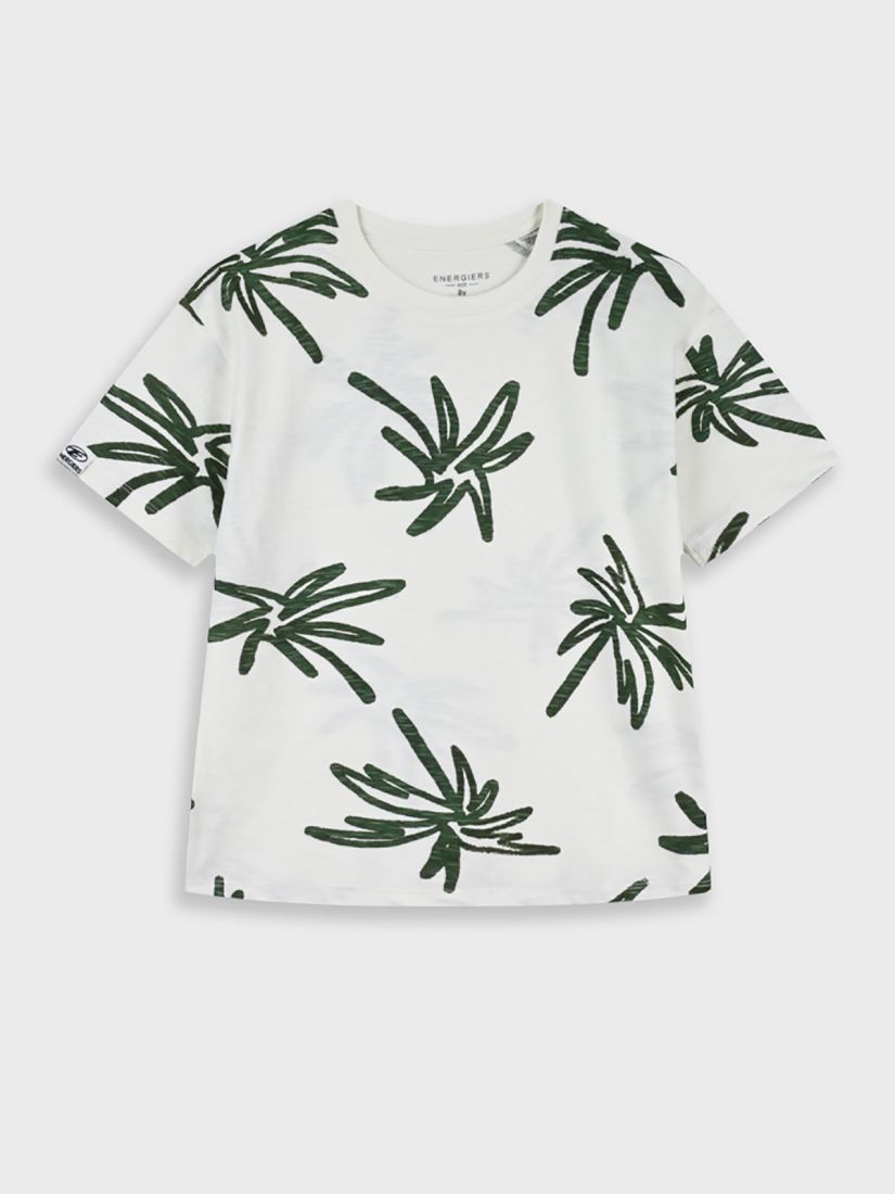 Μπλούζα κοντομάνικη dusty με print φοινίκες εκρού