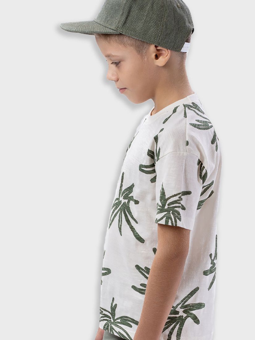Μπλούζα κοντομάνικη dusty με print φοινίκες εκρού