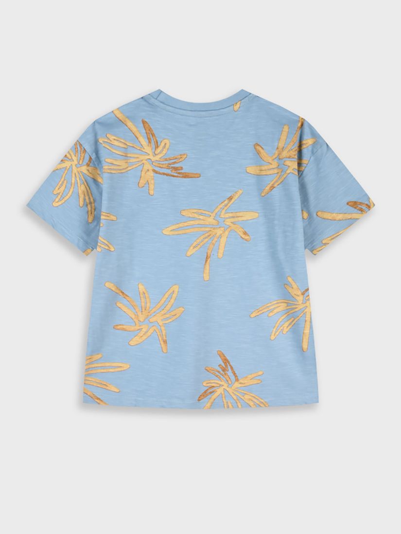 Μπλούζα κοντομάνικη dusty με print φοινίκες γαλάζιο