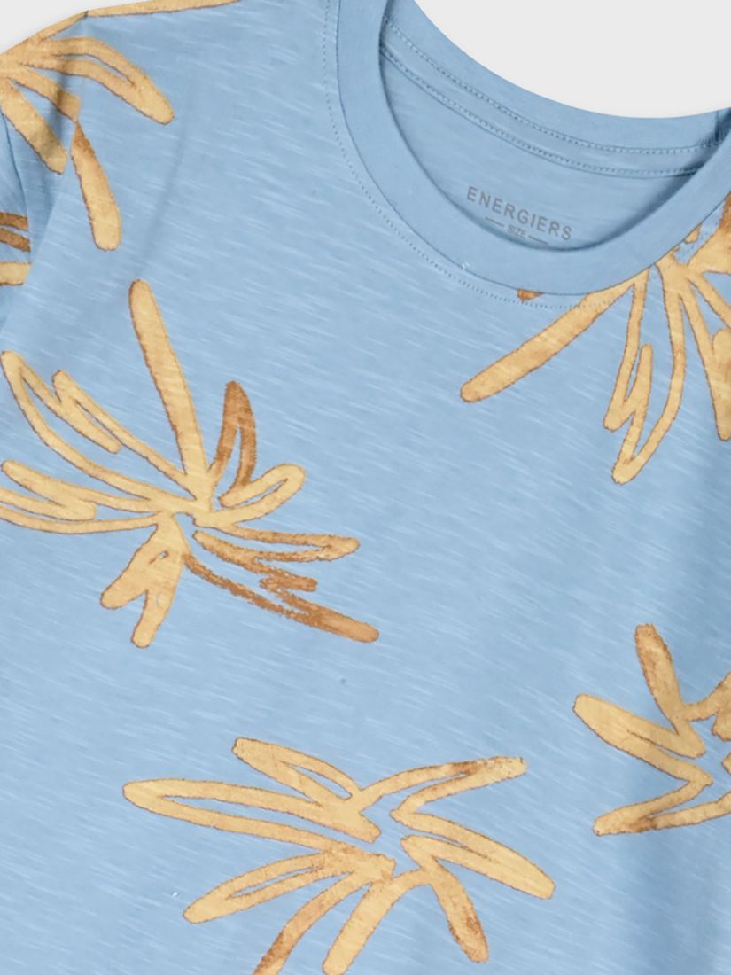 Μπλούζα κοντομάνικη dusty με print φοινίκες γαλάζιο
