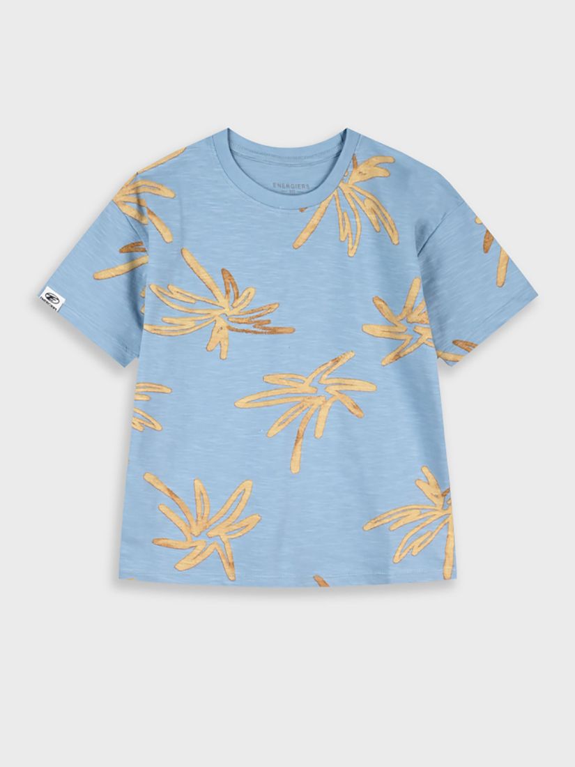 Μπλούζα κοντομάνικη dusty με print φοινίκες γαλάζιο