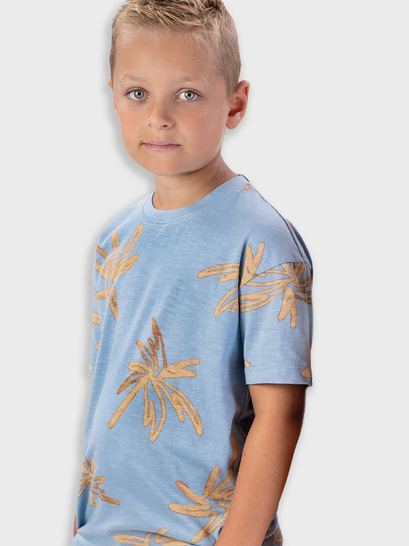 Μπλούζα κοντομάνικη dusty με print φοινίκες γαλάζιο