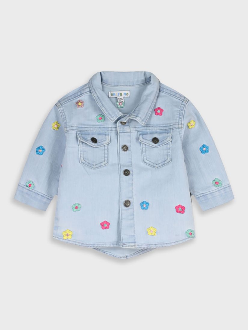 Τζιν τζάκετ με κέντημα χρωματιστά λουλούδια μπλε