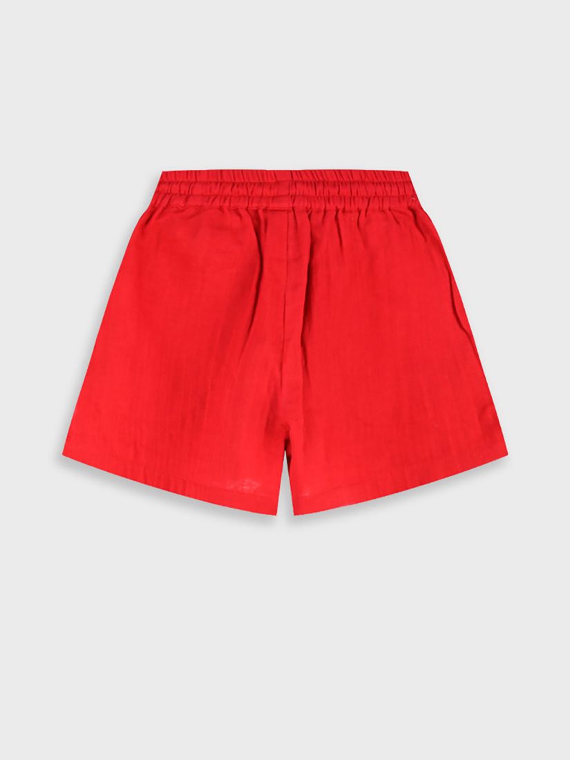 Σορτς λινό με λάστιχο και τσέπες κόκκινο