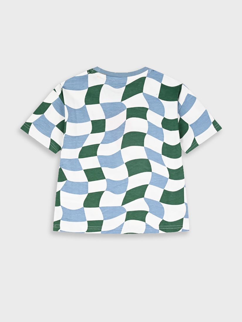 Μπλούζα κοντομάνικη με κυματιστό καρώ και φατσούλα πράσινο