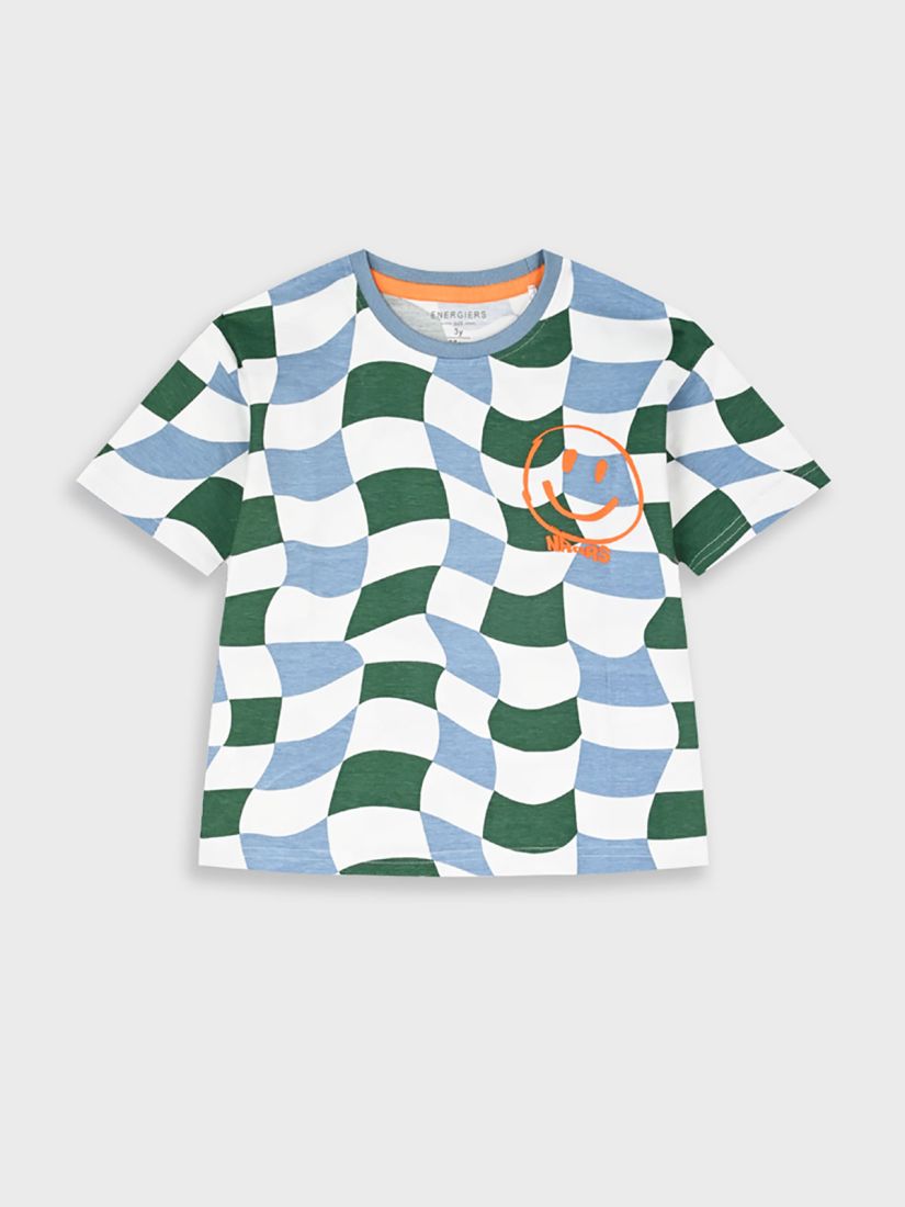 Μπλούζα κοντομάνικη με κυματιστό καρώ και φατσούλα πράσινο