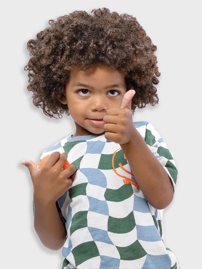 Μπλούζα κοντομάνικη με κυματιστό καρώ και φατσούλα πράσινο