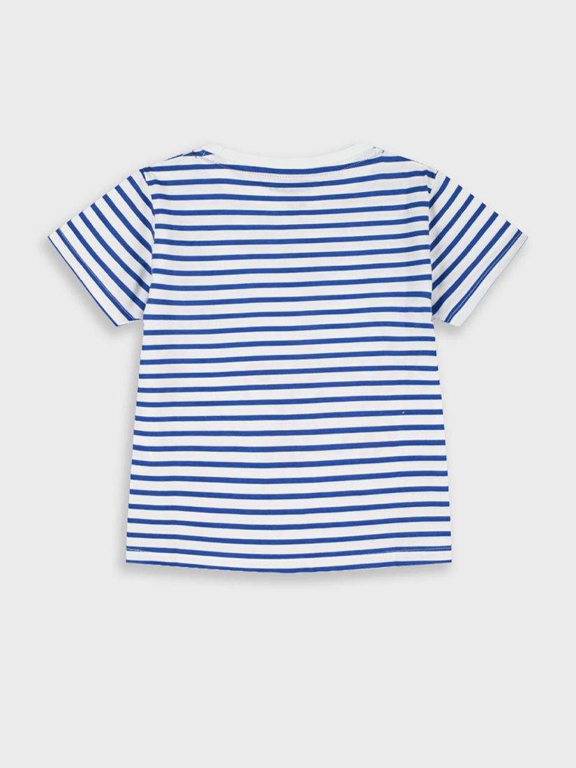 Μπλούζα ριγέ με καλοκαιρινό κέντημα και τσέπη  μπλε