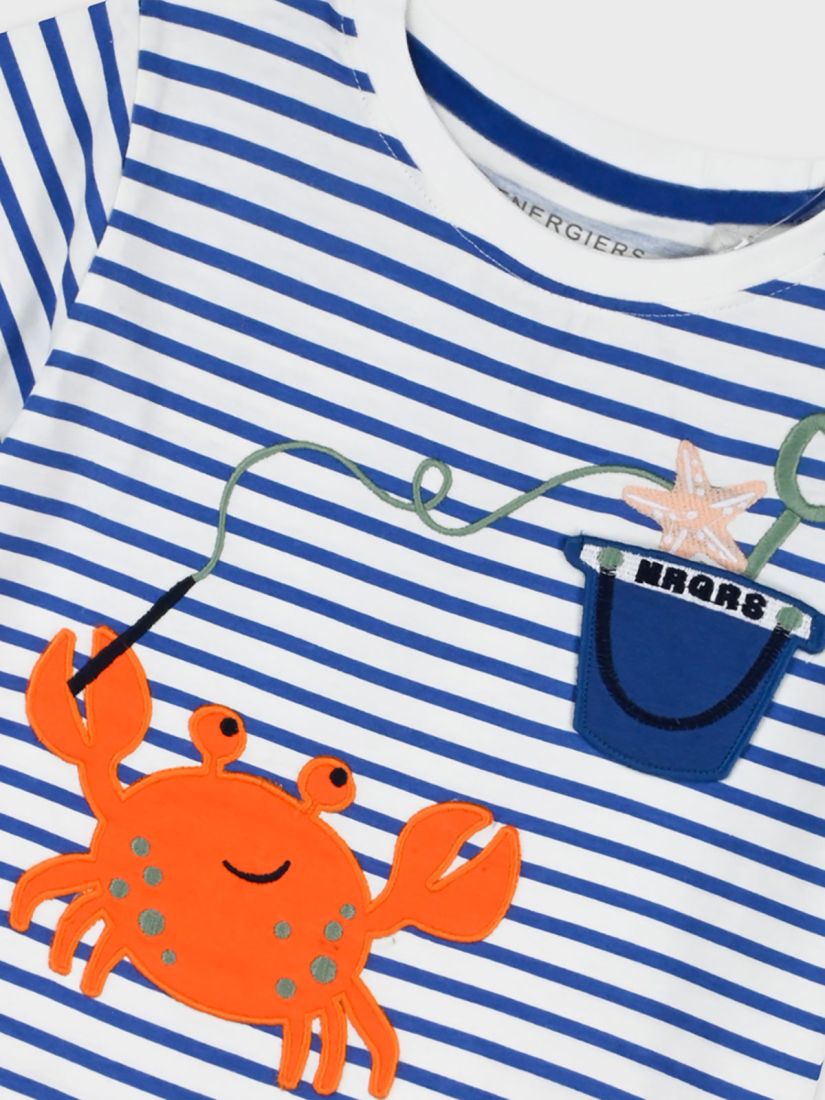 Μπλούζα ριγέ με καλοκαιρινό κέντημα και τσέπη  μπλε