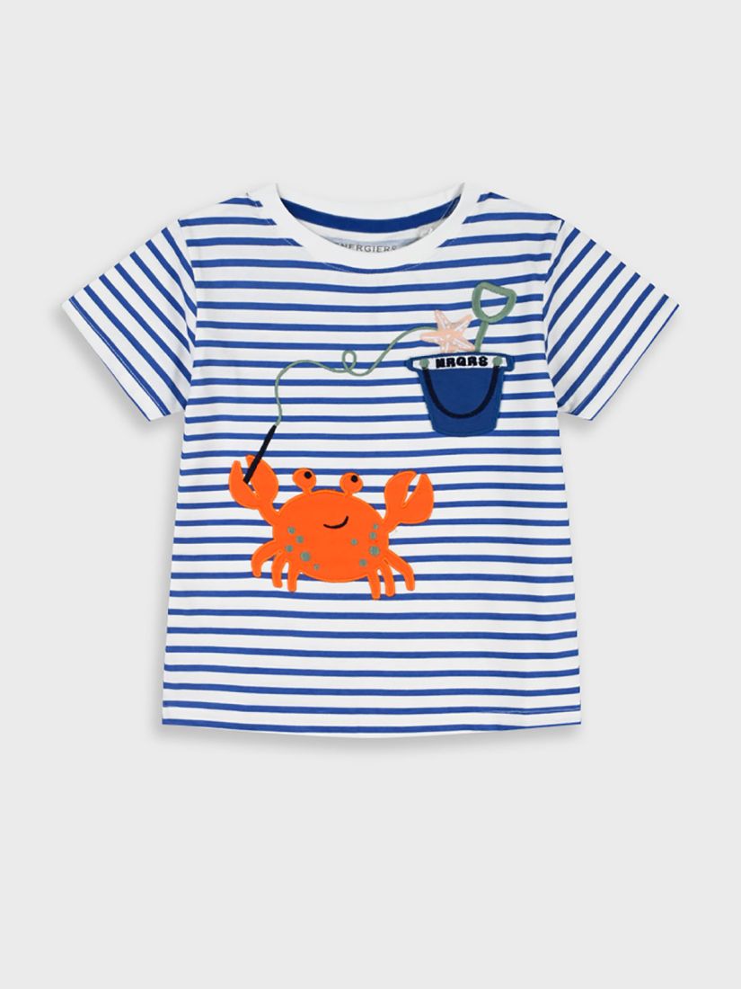 Μπλούζα ριγέ με καλοκαιρινό κέντημα και τσέπη  μπλε