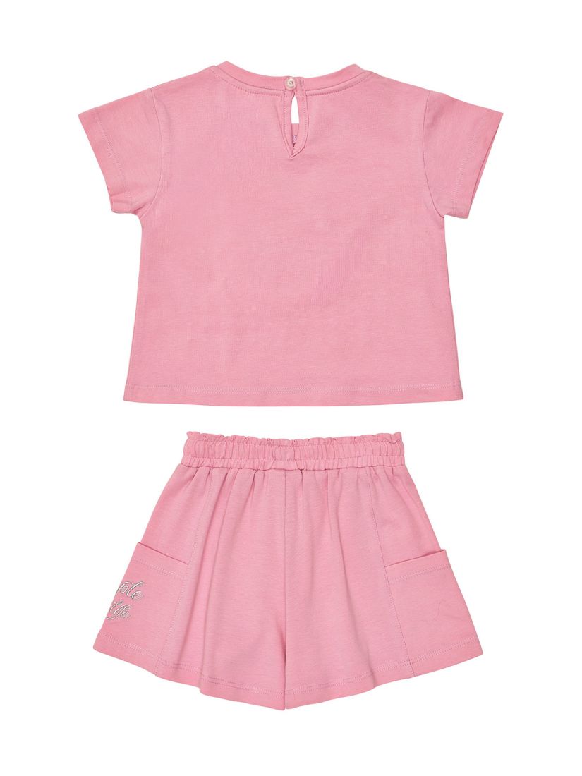 Σετ μπλούζα με δαντέλα και φιογκάκι Minnie και βερμουδάκι με τσέπες ροζ