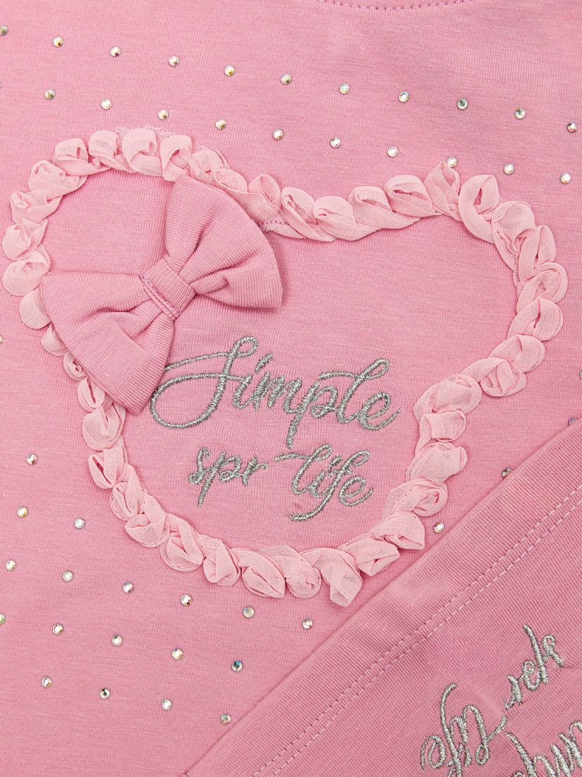 Σετ μπλούζα με δαντέλα και φιογκάκι Minnie και βερμουδάκι με τσέπες ροζ