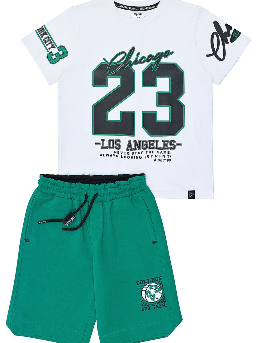 Σετ μπλούζα με print Chicago basketball και βερμούδα με λεπτομέρειες πράσινο