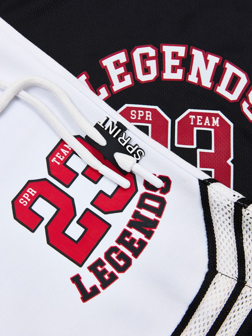 Σετ μπλούζα αμάνικη με print basketball και βερμούδα με λεπτομέρειες μαύρο