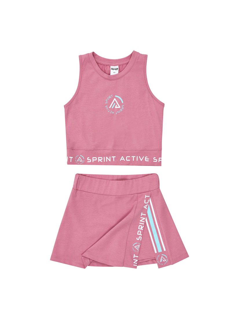 Σετ τοπ με άνοιγμα στην πλάτη και σορτς φούστα  ροζ