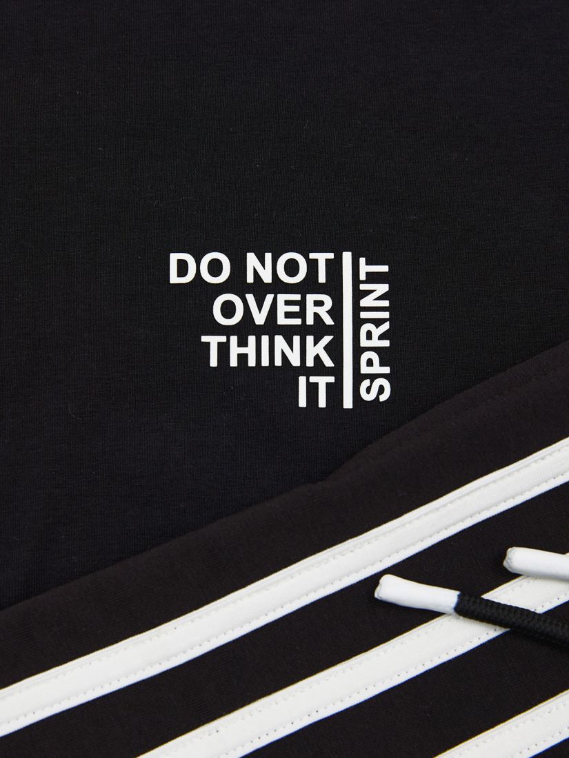 Σετ κροπ τοπ με σορτς με λευκές ρίγες μαύρο