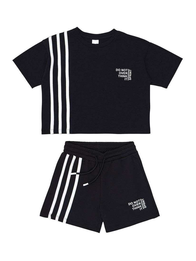 Σετ κροπ τοπ με σορτς με λευκές ρίγες μαύρο