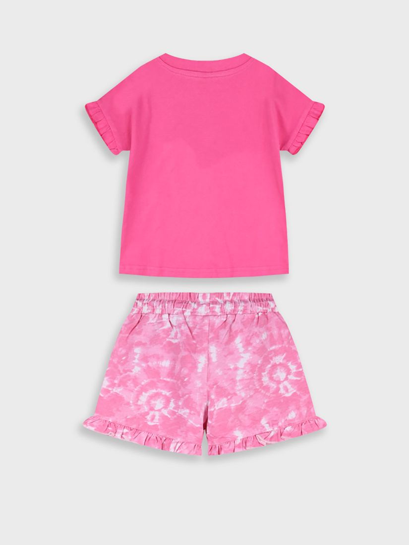 Σετ μπλούζα και σορτς με βολάν print heart ροζ